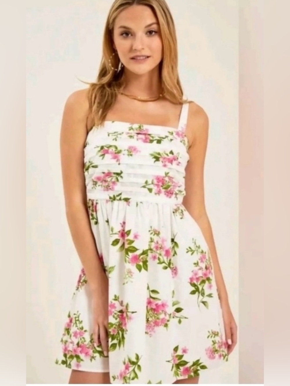 Altar’d State • NWOT • Pink Floral Pleated Fit & Flare Sundress • Size Medium